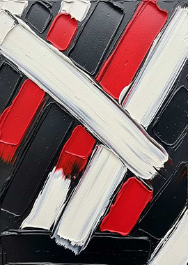 Abstract Red, White, and Black Painting
