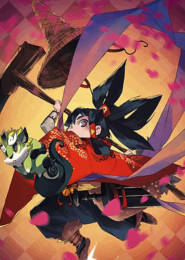 Anime Girl with Companion and Hammer