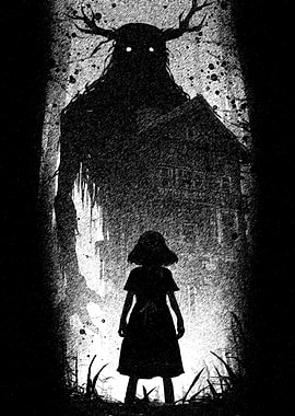 Silhouette of Girl and Antlered Figure