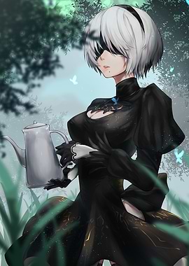 2B with Teapot in Forest