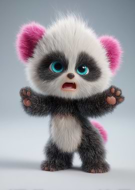 Fuzzy Panda Cub with Pink Accents