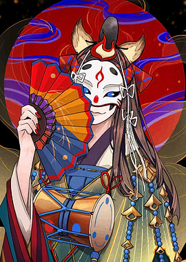 Fox Spirit with Mask and Fan