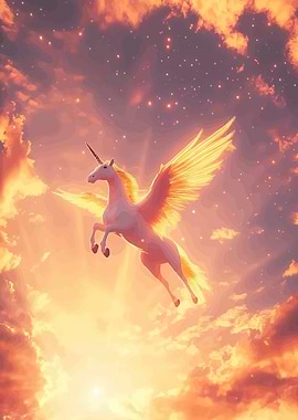 Winged Unicorn Golden Sky