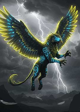 Majestic Griffin in Stormy Sky