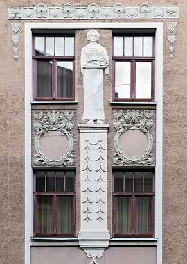 Art Nouveau Building Facade with Statue
