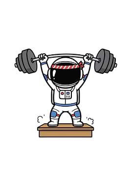 Astronaut Weightlifting Cartoon