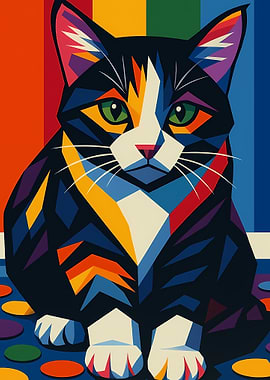 Colorful Geometric Cat Portrait