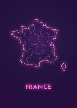 Neon Pink France Map