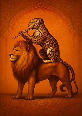 Lion and Leopard with Flute