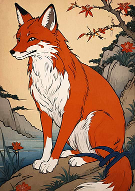 Fox in Japanese Art Style