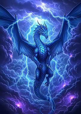 Blue Dragon in Stormy Sky
