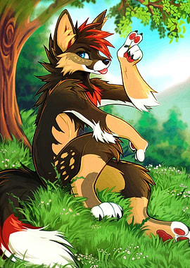 Anthropomorphic Wolf Character in Nature