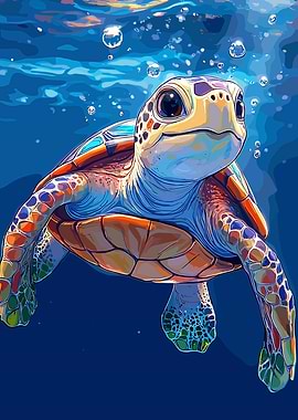Sea Turtle Swimming Underwater Illustration