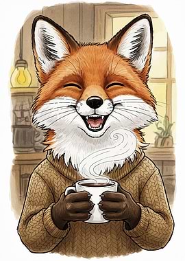 Happy Fox with Coffee