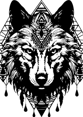 Wolf Geometric Black and White Art