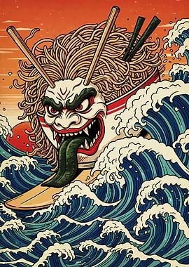 Ramen Demon Surfing the Waves