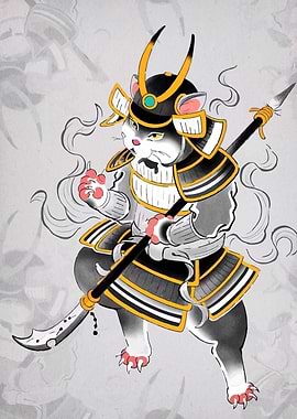 Samurai Cat Warrior Illustration