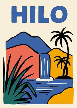 Hilo Hawaii Landscape Illustration