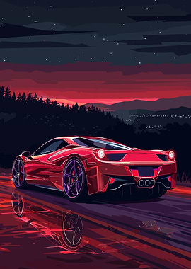 Red Sports Car at Night