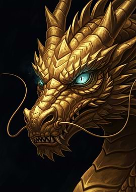 Golden Dragon Head with Blue Eyes