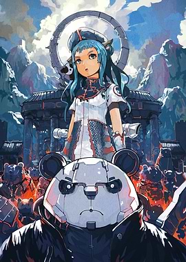 Anime Girl with Panda Robot Guard
