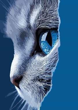 Cat Portrait with Blue Eye