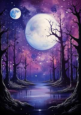 Night Landscape with Moon