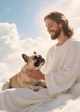 Jesus with a French Bulldog in Paradise | Dog Memorial Gift