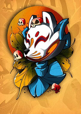 Fox Mask with Skulls Illustration