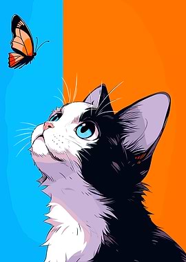 Cat and Butterfly Pop Art