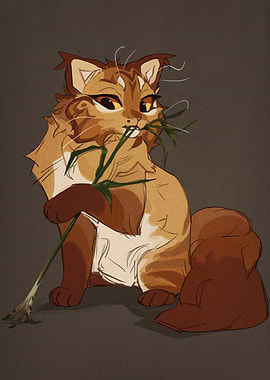 Cartoon Cat with Grass