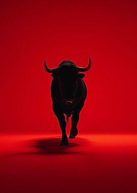 Charging Bull on Red Background
