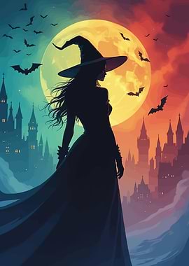 Halloween Witch Silhouette Castle