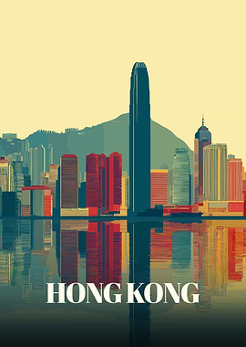Hong Kong Cityscape Reflection Art