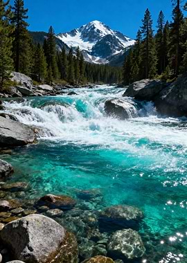 Turquoise River Through Mountain