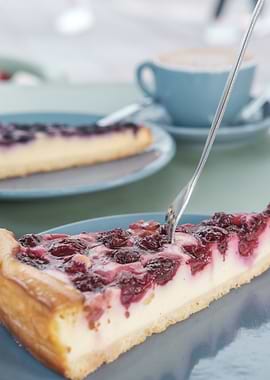 Cherry Cheesecake Slice with Coffee