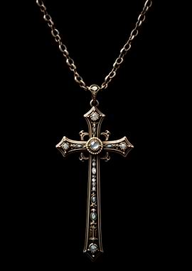 Ornate Cross Pendant Necklace on Black