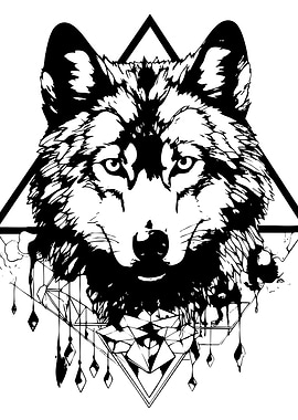 Wolf Head with Geometric Shapes