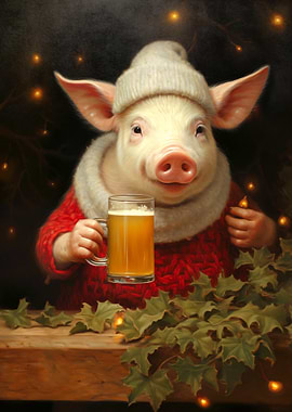 Pig in Hat with Beer