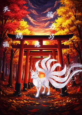 Nine-tailed Fox in Autumn Forest
