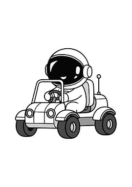 Astronaut driving a rover, cartoon style