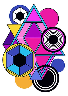 Dynamic 80s Neon Geometric Abstract Composition Metal Wall Art