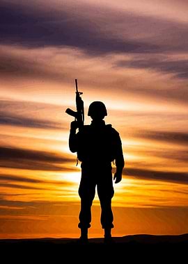 Silhouette Soldier Rifle Sunset