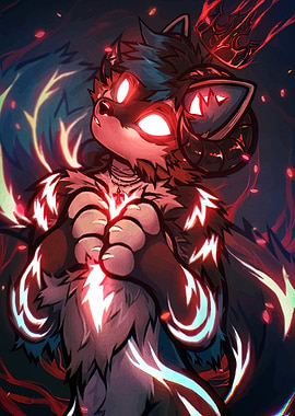 Furry Character with Glowing Red Eyes