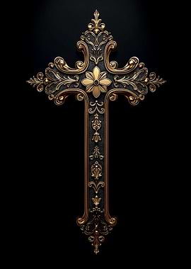 Ornate Golden Cross on Black Background