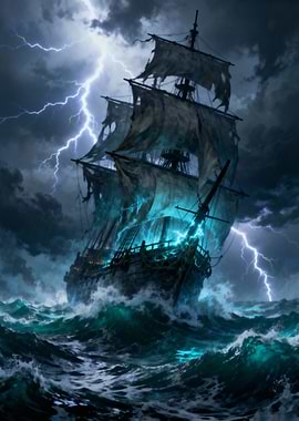 Ghost Ship in Stormy Seas