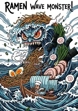 Ramen Wave Monster Illustration