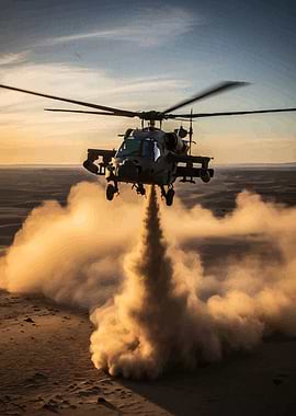 Military Helicopter Flying Over Desert