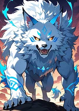Fantasy Wolf with Blue Markings