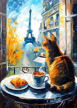 Cat in Paris with Eiffel Tower
